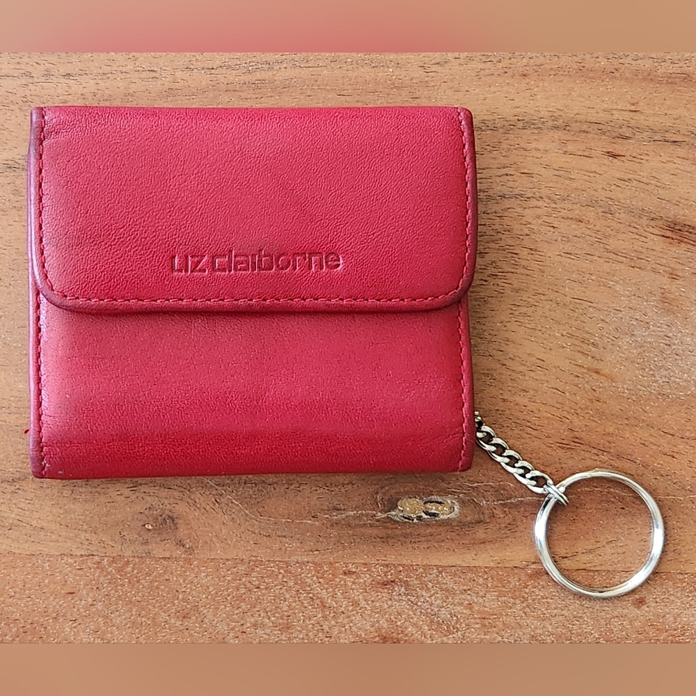 Vintage Liz Claiborne Red Leather Keychain Trifold Wallet - 1980s